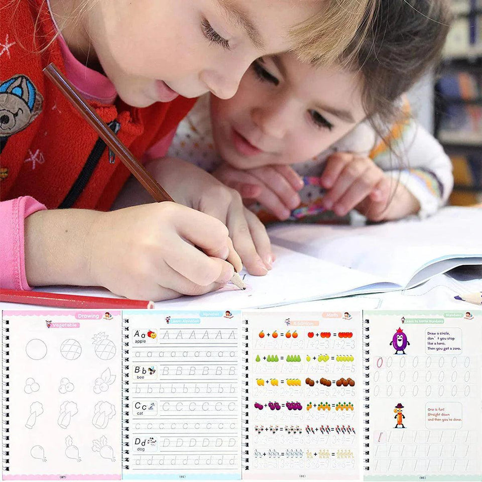 Enhance Your Child's Calligraphy Skills with Our Pack of 4 Magic Copybooks and 10 Free Refill Copybook Pens - Cart And Pick