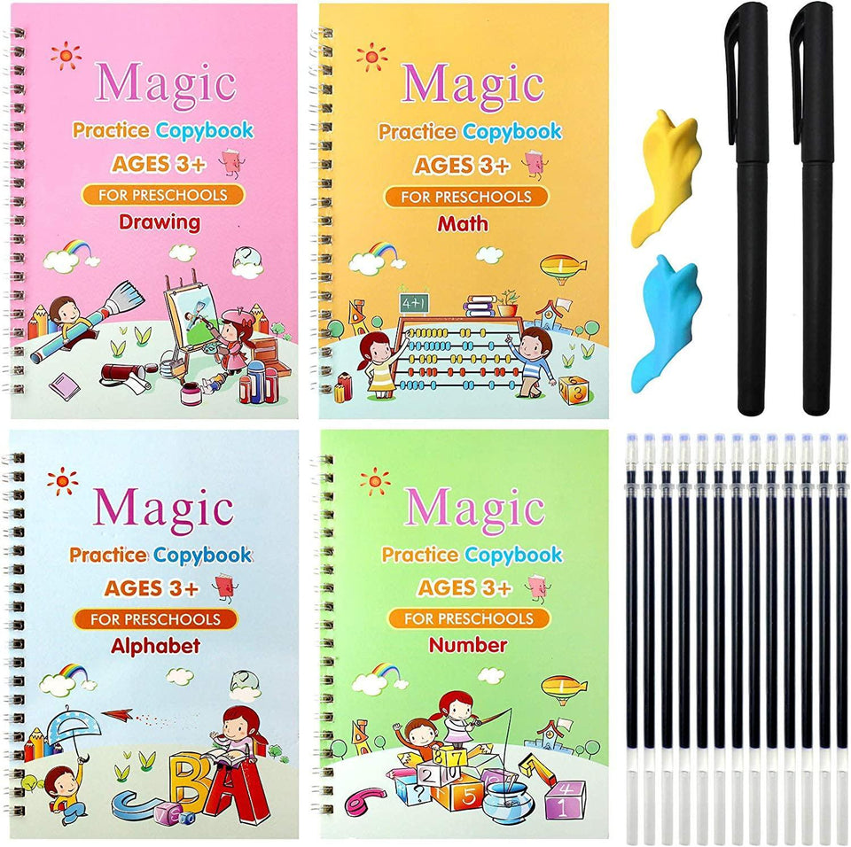 Enhance Your Child's Calligraphy Skills with Our Pack of 4 Magic Copybooks and 10 Free Refill Copybook Pens - Cart And Pick